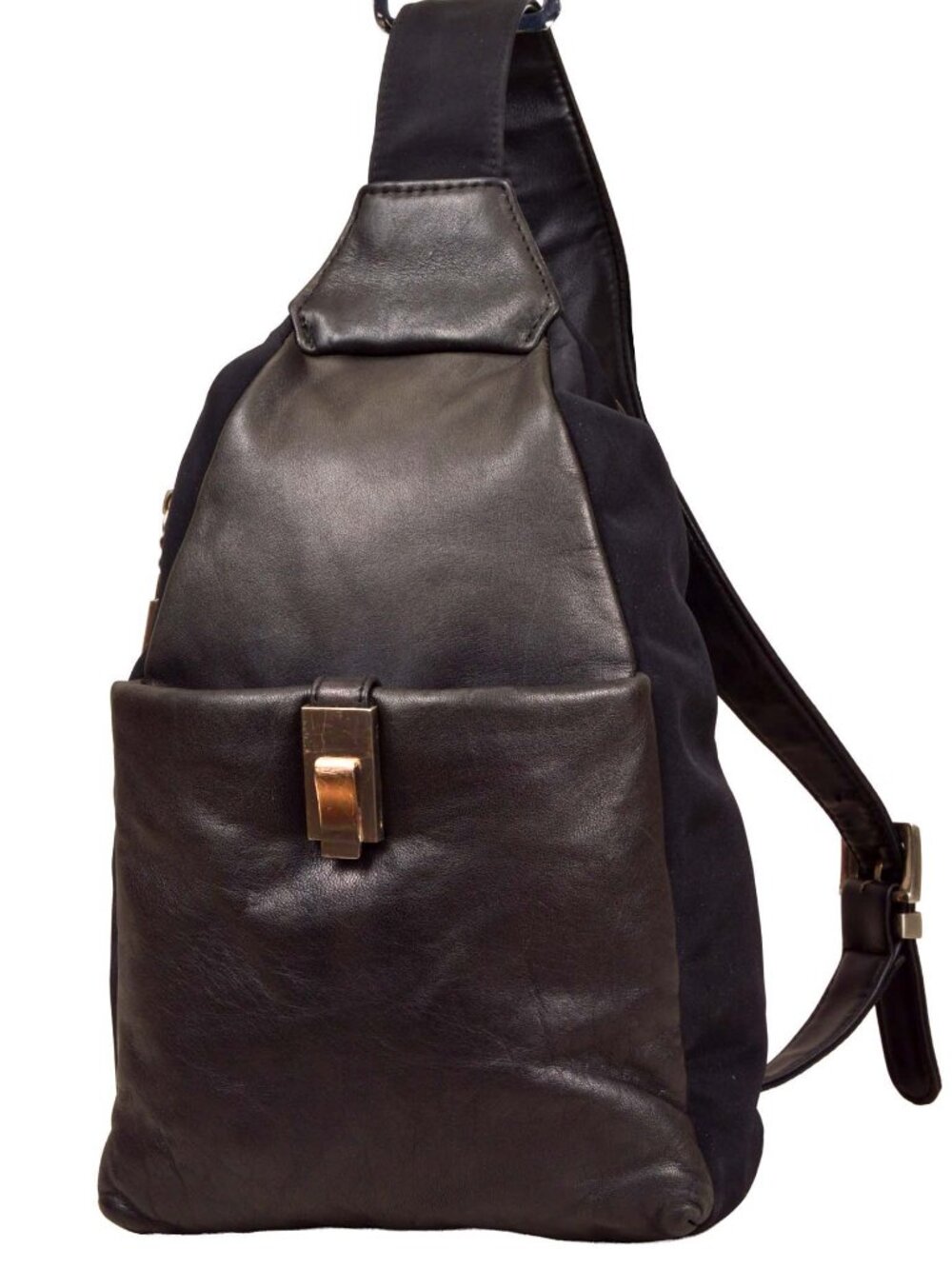 DECCA Vintage Black Leather & Nylon Sling Bag Backpack